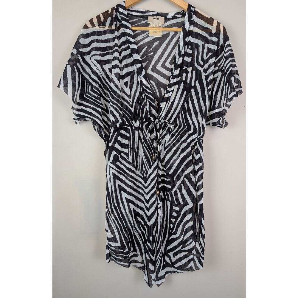 FUZZI Jean Paul Gaultier Abstract Mesh Swim Cover Up Dress Black/White M